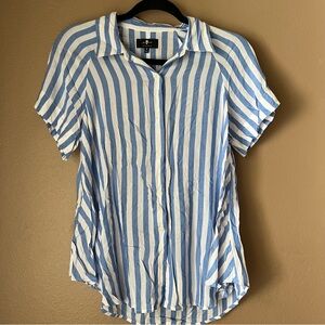 Seven For All Mankind Women’s Blue White Stripe Button Down Shirt Size Small